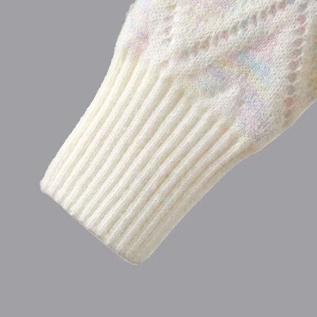 她池 甜美宽松圆领撞色落肩长袖套头上衣毛衣 女款