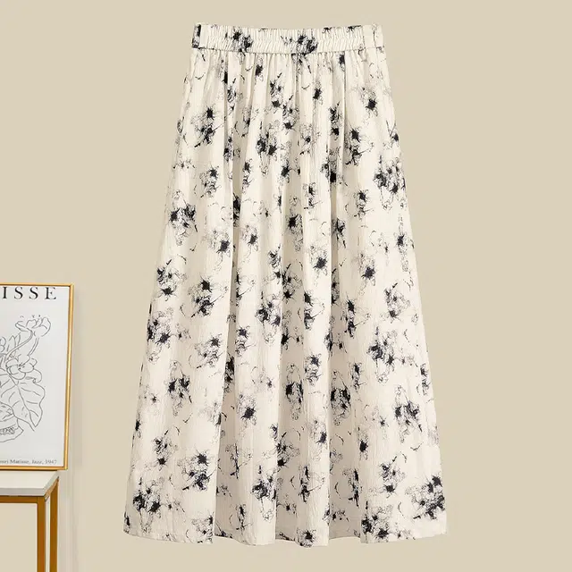 她池 撞色印花两件套上衣搭半身裙裙装套装 女款