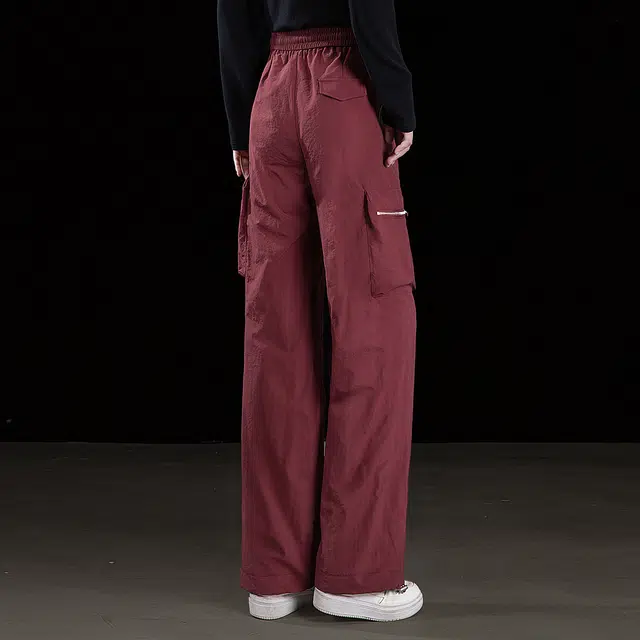 丝柏舍 抽绳松紧高腰纯色大口袋工装气质宽松款简约阔腿休闲裤 女款
