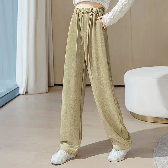 丝柏舍 高腰纯色阔腿裤简约通勤舒适休闲裤 女款 卡其绿