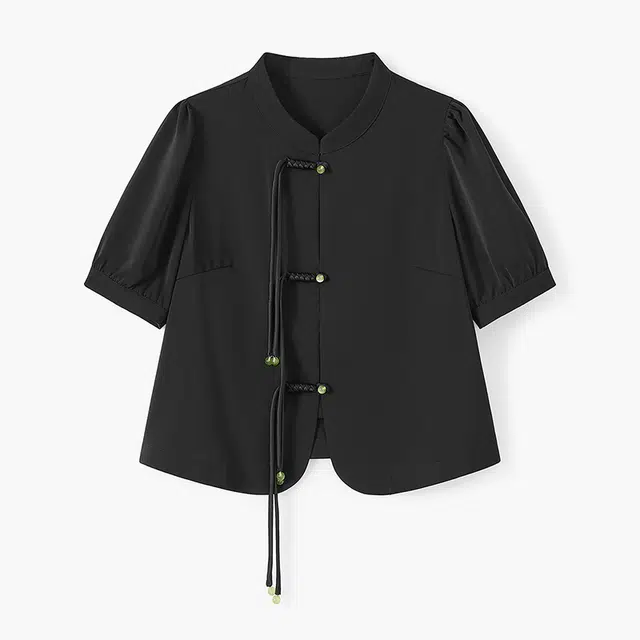 她池 立领短袖衬衫中长半身裙两件套新中式国风裙装套装 女款