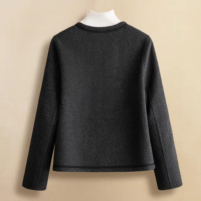 丝柏舍 圆领绵羊毛上衣宽松款长袖单排扣双面呢截短外套 女款