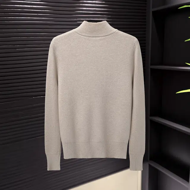 她池 通勤简约风纯色半拉链套头修身正肩长袖针织衫 女款 燕麦色