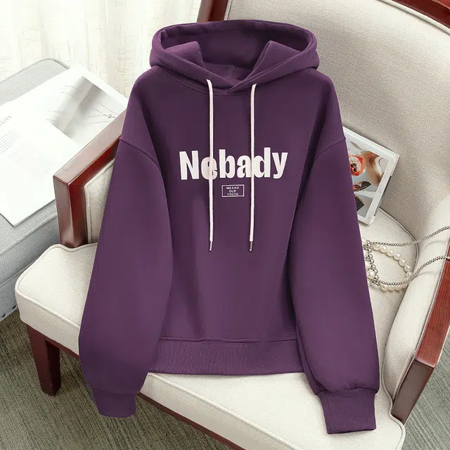 丝柏舍 连帽加绒字母印花宽松休闲落肩长袖卫衣 女款 紫色