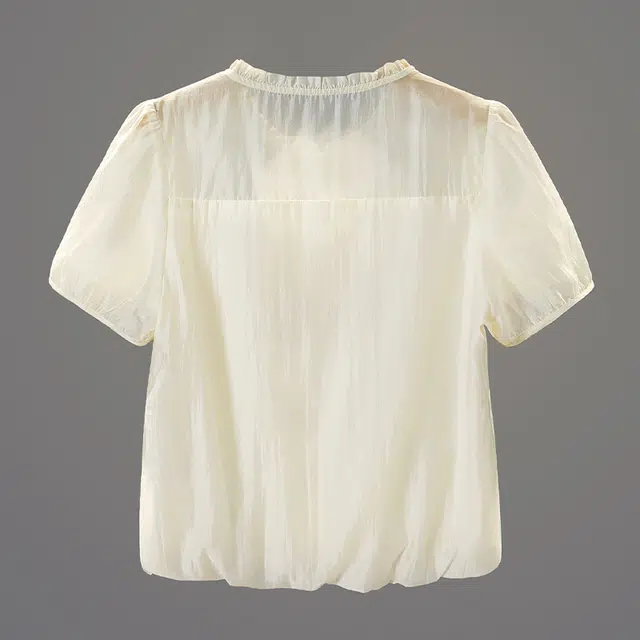 她池 木耳边衬衣盘扣刺绣新中式短袖衬衫 女款