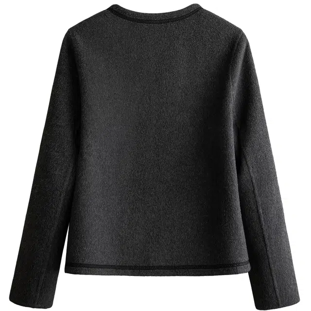 丝柏舍 圆领绵羊毛上衣宽松款长袖单排扣双面呢截短外套 女款