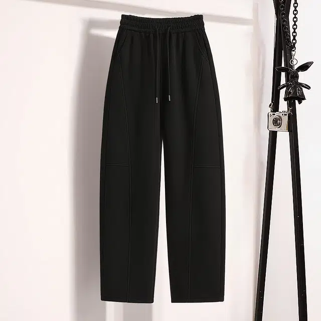 丝柏舍 纯色宽松款抽绳松紧高腰简约运动风长款遮肉休闲裤 女款