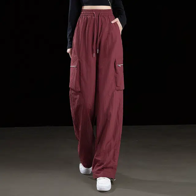 丝柏舍 抽绳松紧高腰纯色大口袋工装气质宽松款简约阔腿休闲裤 女款
