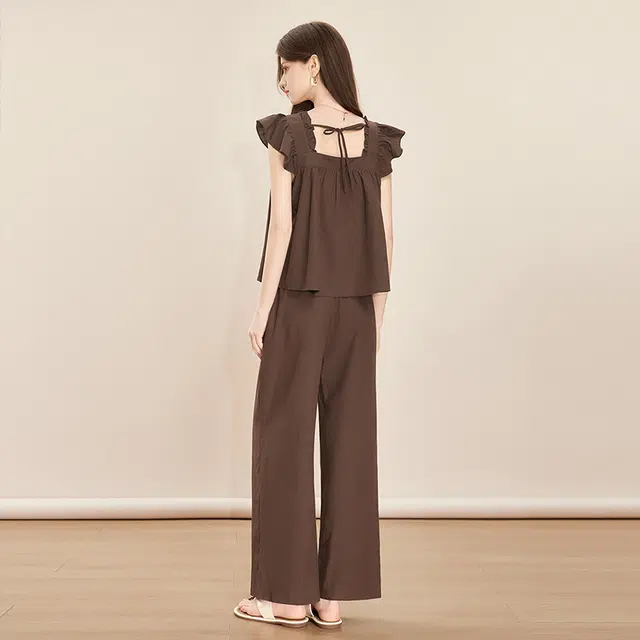 她池 两件套减龄百搭休闲套装 女款 咖色