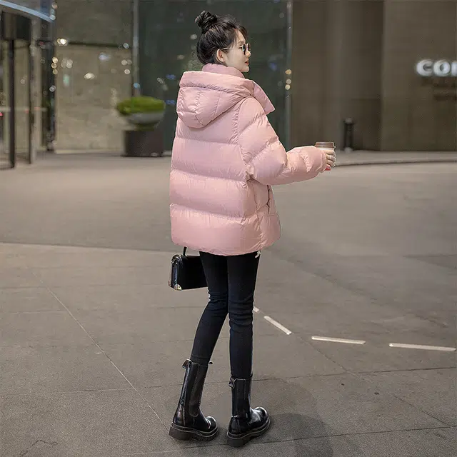 丝柏舍  连帽宽松保暖甜美爱心图案长袖减龄  含羽绒外套  女款  樱花粉