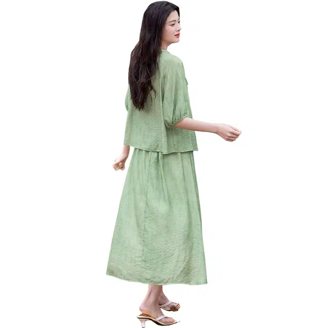 她池 复古清新淑女上衣简约半身裙裙装套装 女款