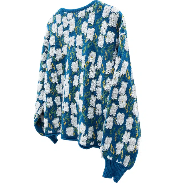 丝柏舍 短款单排扣撞色图案休闲圆领开衫宽松款落肩长袖针织衫 女款