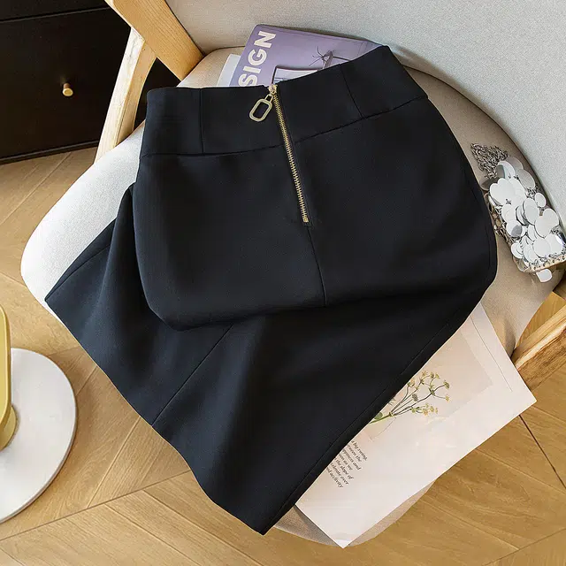 丝柏舍 撞色拉链开叉通勤气质高腰简约直筒优雅休闲长裙 女款