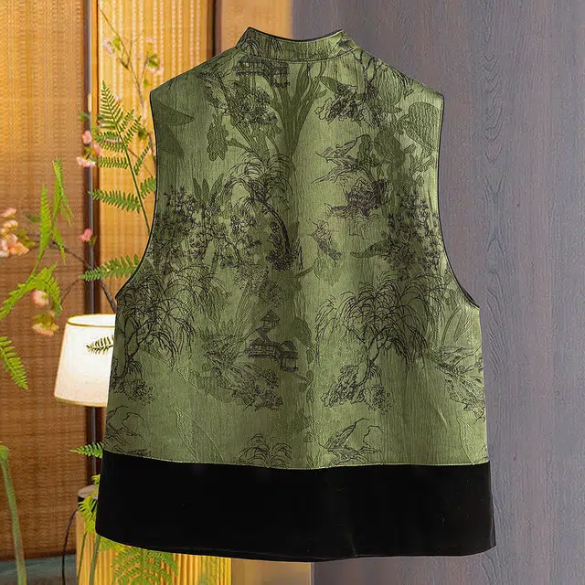 丝柏舍 单排扣盘扣新中式国风撞色拼接短款叠穿马夹立领马甲 女款