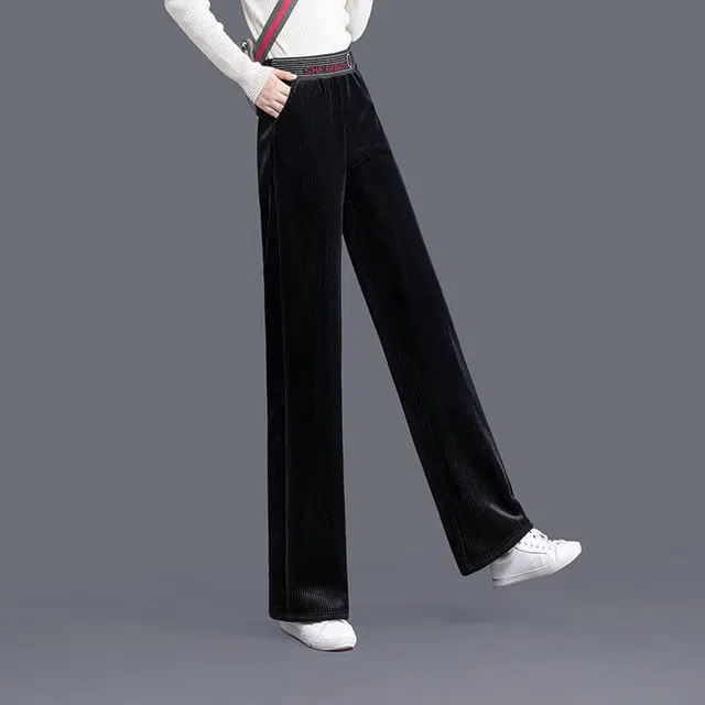 丝柏舍 加绒高腰阔腿长裤韩版遮肉舒适简约显瘦休闲裤 女款