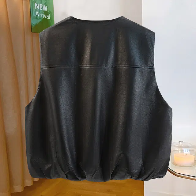 丝柏舍 纯色圆领马夹拼接宽松款休闲风叠穿皮衣拉链马甲 女款