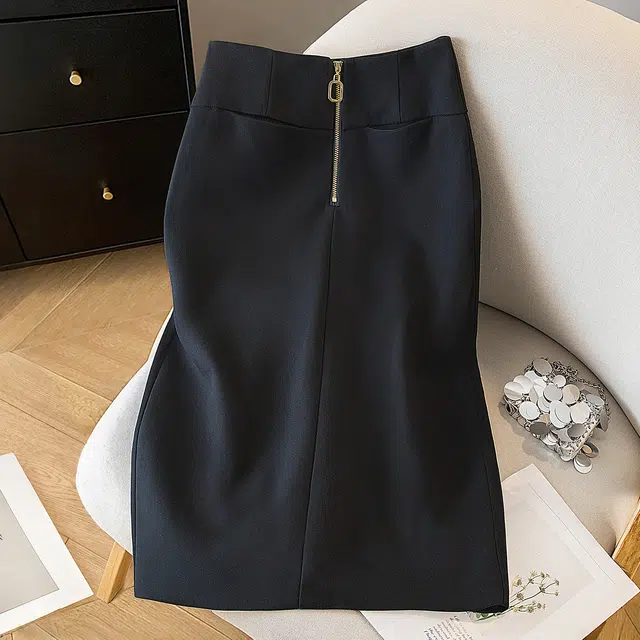 丝柏舍 撞色拉链开叉通勤气质高腰简约直筒优雅休闲长裙 女款