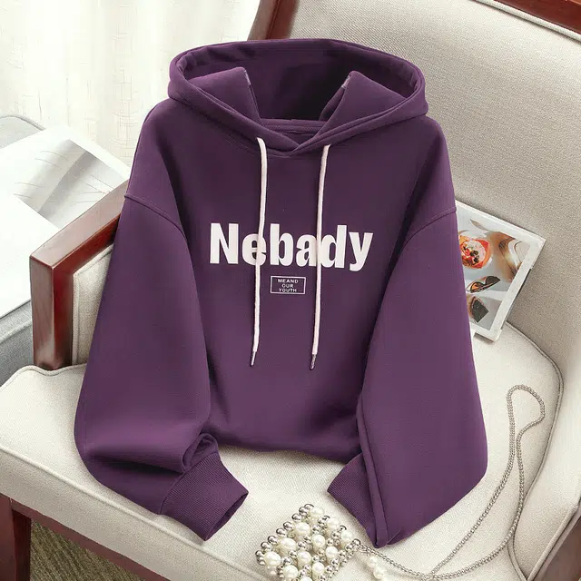 丝柏舍 连帽加绒字母印花宽松休闲落肩长袖卫衣 女款 紫色