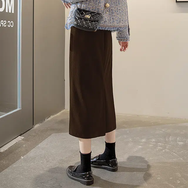 丝柏舍 高腰纯色显瘦半身裙中长款简约开叉休闲长裙 女款