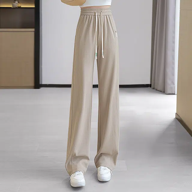 丝柏舍 气质简约高腰纯色阔腿休闲裤 女款 卡其色