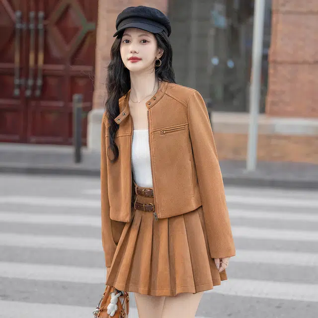 丝柏舍 纯色时尚长袖外套半身裙两件套裙装套装 女款 美拉德棕