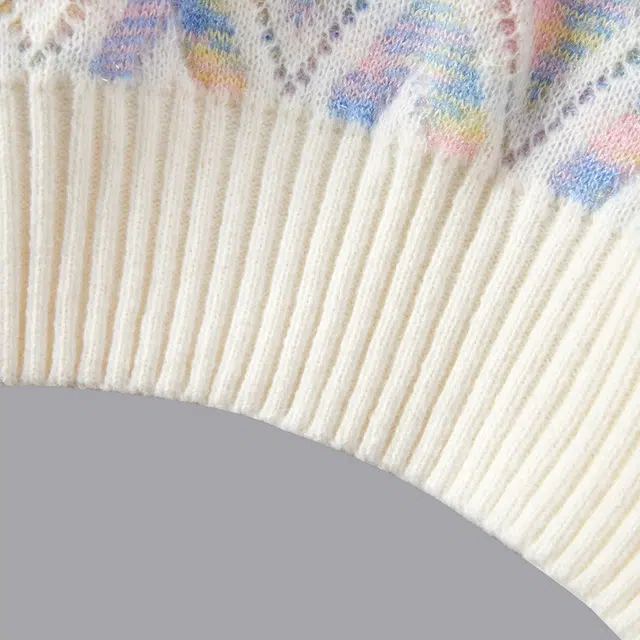 她池 甜美宽松圆领撞色落肩长袖套头上衣毛衣 女款