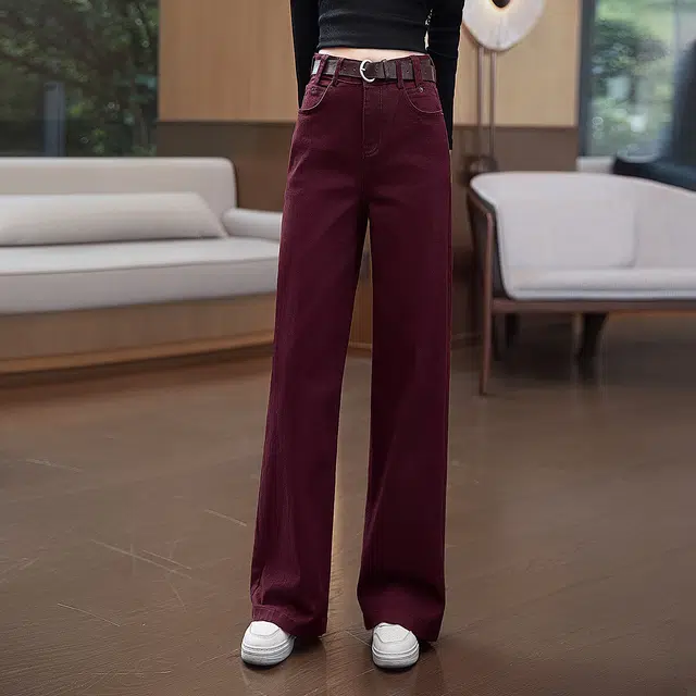 丝柏舍 纯色简约风直筒气质通勤长款高腰水洗时髦牛仔裤 女款