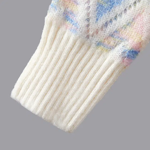 她池 甜美宽松圆领撞色落肩长袖套头上衣毛衣 女款