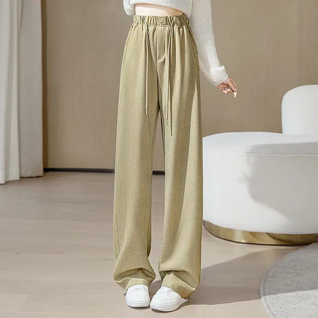 丝柏舍 高腰纯色阔腿裤简约通勤舒适休闲裤 女款 卡其绿