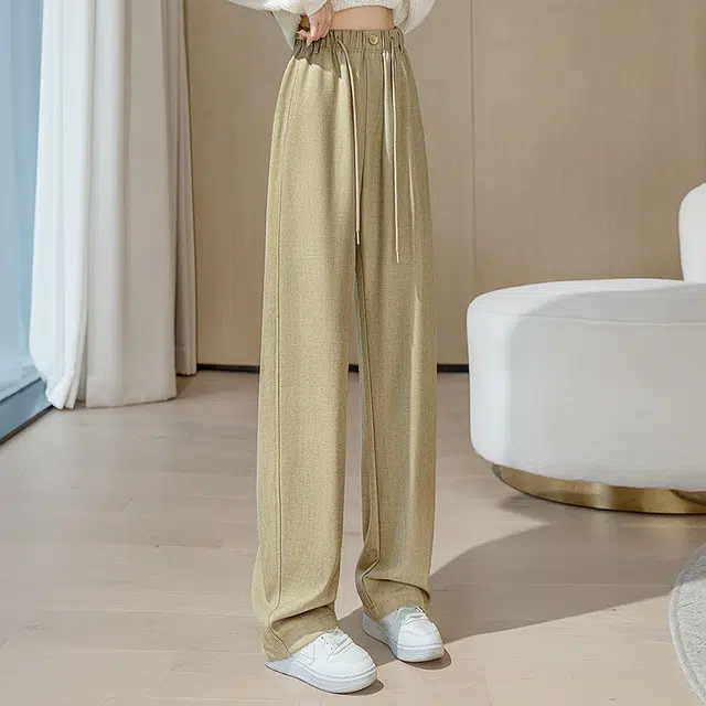 丝柏舍 高腰纯色阔腿裤简约通勤舒适休闲裤 女款 卡其绿