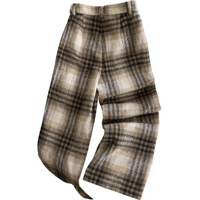丝柏舍 撞色格纹高腰长款阔腿垂感宽松款气质复古休闲裤 女款