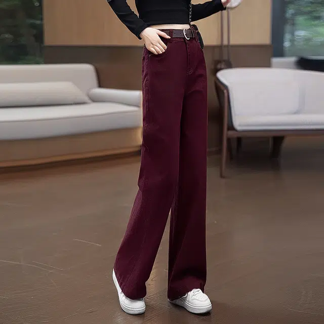 丝柏舍 纯色简约风直筒气质通勤长款高腰水洗时髦牛仔裤 女款