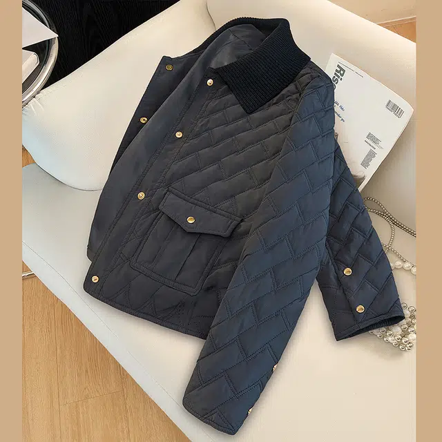丝柏舍 纯色短款宽松休闲简约长袖棉服 女款 黑色