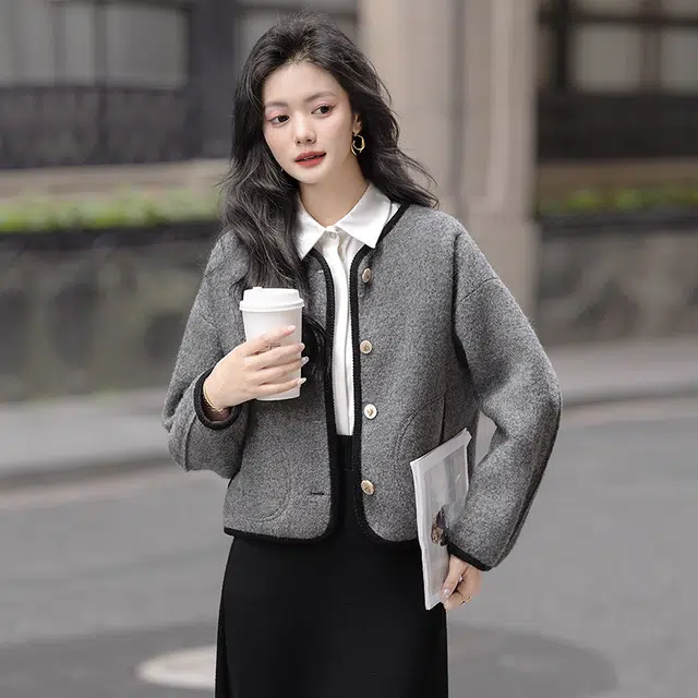 丝柏舍 圆领宽松休闲简约长袖夹克 女款 深灰色