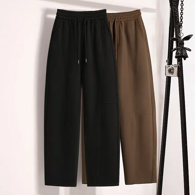 丝柏舍 纯色宽松款抽绳松紧高腰简约运动风长款遮肉休闲裤 女款
