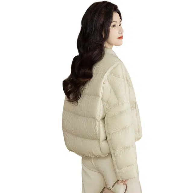 丝柏舍 纯色简约短款抽绳设计宽松款气质落肩长袖羽绒服 女款