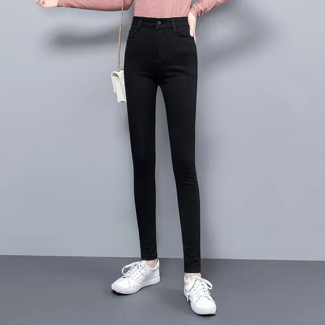 丝柏舍 纯色水洗修身长款简约显瘦通勤铅笔牛仔裤 女款