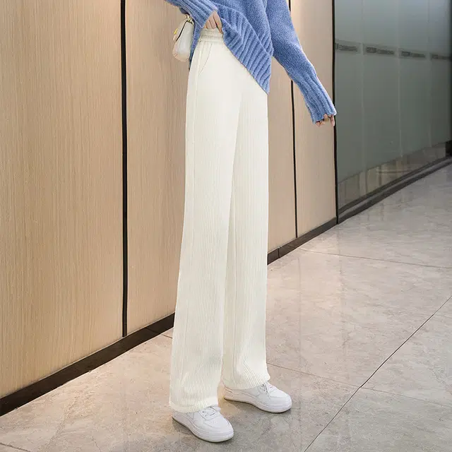 丝柏舍 纯色高腰长款直筒裤松紧腰加绒简约保暖休闲裤 女款