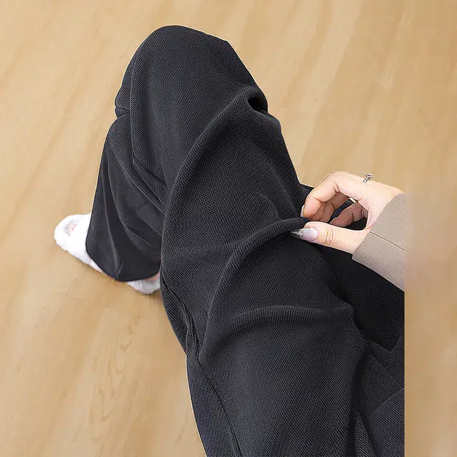 丝柏舍 高腰宽松阔腿裤系带简约舒适通勤休闲裤 女款 黑色