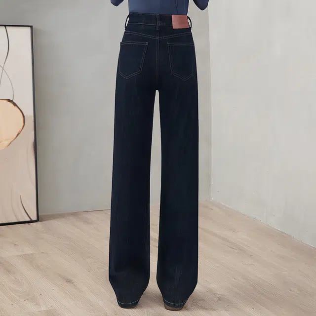 丝柏舍 简约通勤高腰长款窄版直筒水洗明线复古口袋牛仔裤 女款