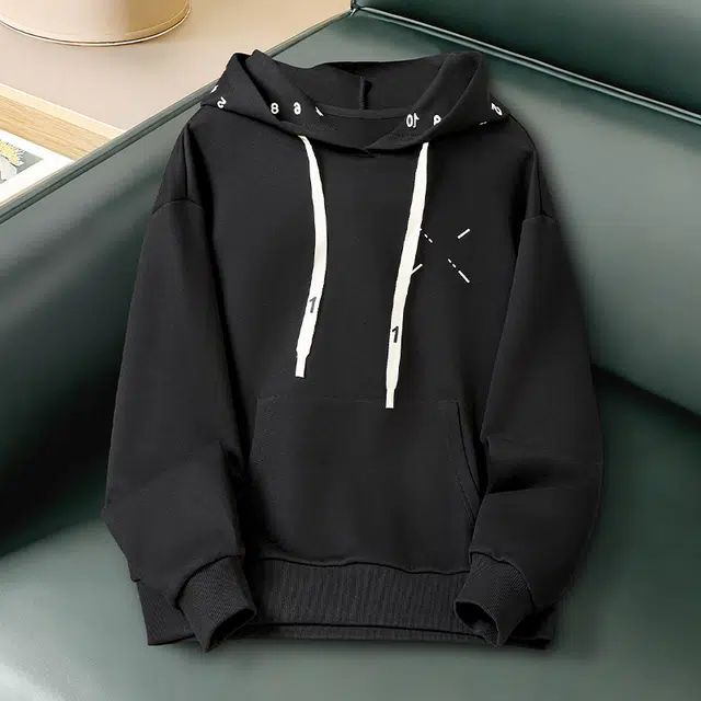 她池 连帽抽绳宽松落肩长袖卫衣 女款 黑色