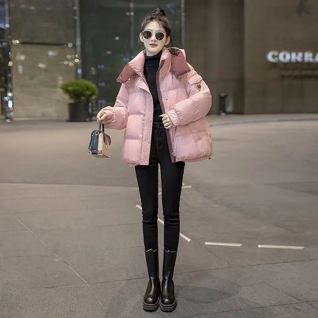 丝柏舍  连帽宽松保暖甜美爱心图案长袖减龄  含羽绒外套  女款  樱花粉