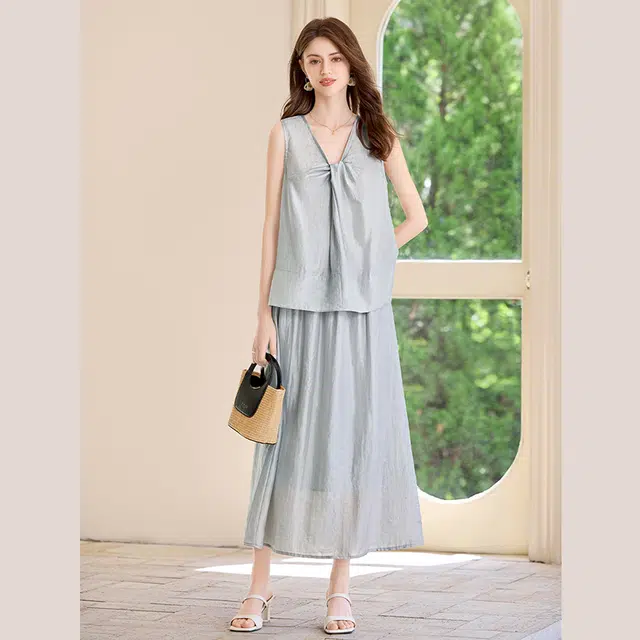 她池 休闲背心搭半身裙两件套正反两穿裙装套装 女款