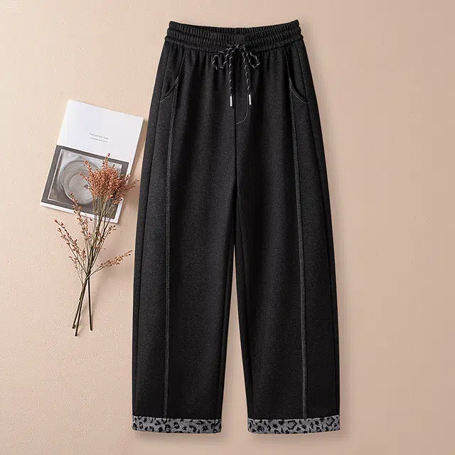 丝柏舍 撞色豹纹设计抽绳松紧高腰九分阔腿宽松款时髦休闲裤 女款