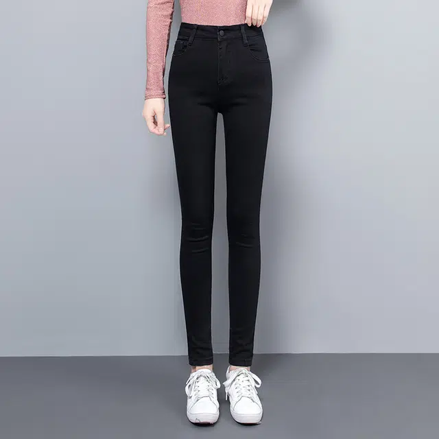 丝柏舍 纯色水洗修身长款简约显瘦通勤铅笔牛仔裤 女款