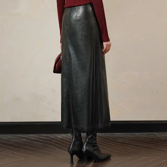 丝柏舍 纯色气质高腰开叉中长款通勤简约合身休闲长裙 女款 黑色