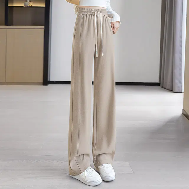 丝柏舍 气质简约高腰纯色阔腿休闲裤 女款 卡其色