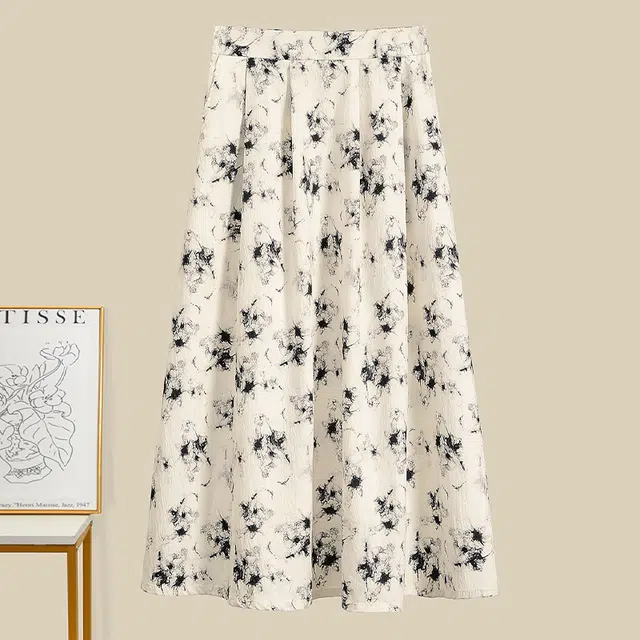 她池 撞色印花两件套上衣搭半身裙裙装套装 女款