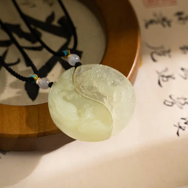 祝富礼 国潮龙凤呈祥情侣项链  新中式小众设计国潮可调节编绳  复古百搭清透玉石挂坠 岫玉（蛇纹石玉） 玉石项链 男女同款情侣款