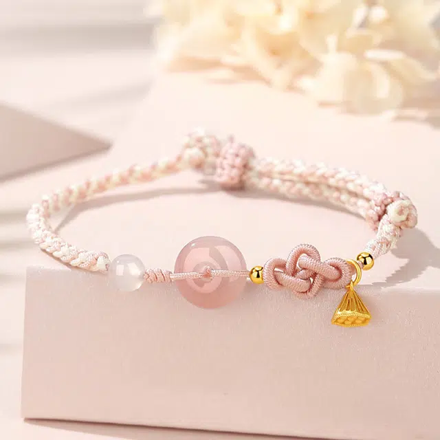 祝富礼 好运莲莲平安扣 玉髓 手链 男女同款情侣款